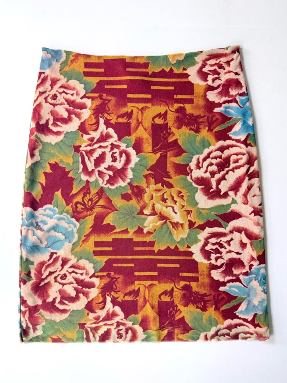 Vintage 1990s Vivienne Tam Floral Double Happiness Nylon Mesh Skirt 1 / M / L